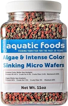 3.5mm - 1/8" Micro Wafer Mix of Spirulina Algae & Intense Color Enhancing Sinking Micro Wafers for Catfish, Plecos, Bottom Fish, Shrimp, Crabs, All Tropical Fish..11oz Small Jar