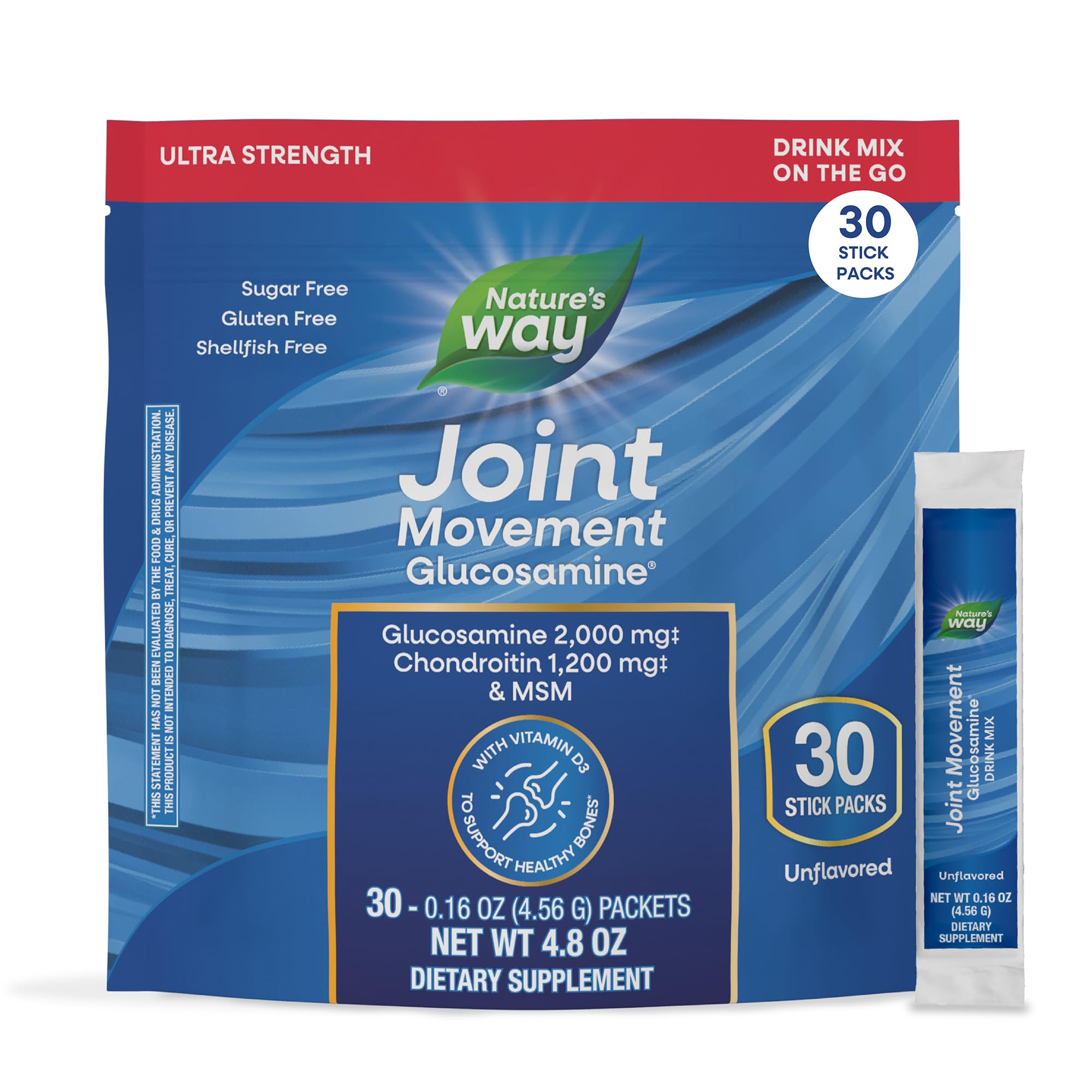 Nature's Way Joint Movement Glucosamine Drink Mix, Chondroitin, 30 ct Unflavored 4.8 Ounce (Pack of 1)