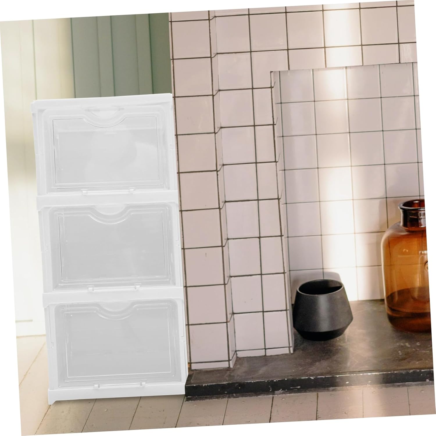 Happyyami Shoe Storage Containers Stackable Shoe Boxes Covers Style Organizer for