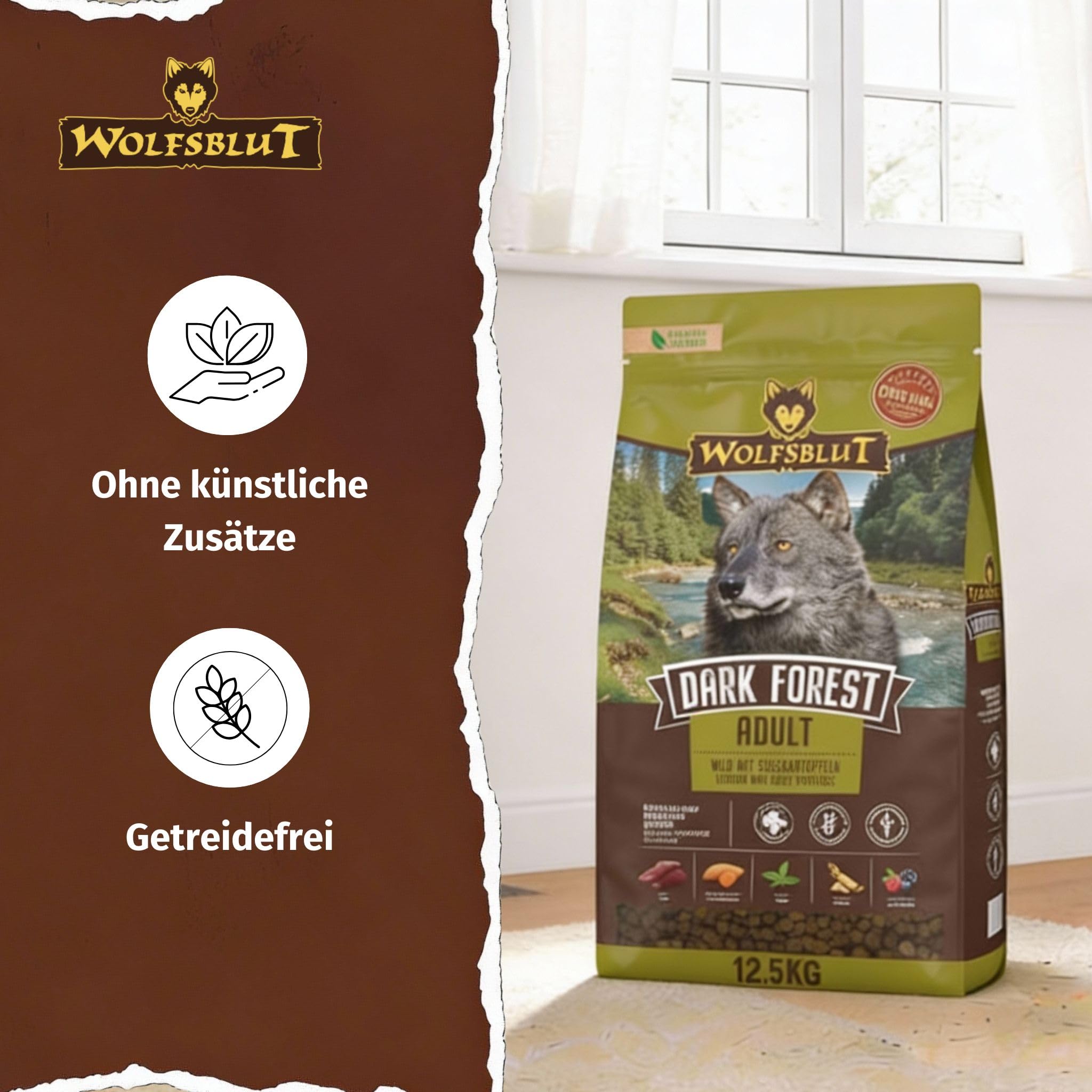 WOLFSBLUT – Dark Forest Adult | Trockenfutter mit natürlichen Zutaten und wertvollen Superfoods für ausgewachsene Hunde. Getreidefreies Alleinfutter ohne Zusatzstoffe im Beutel | 12,5kg Wild