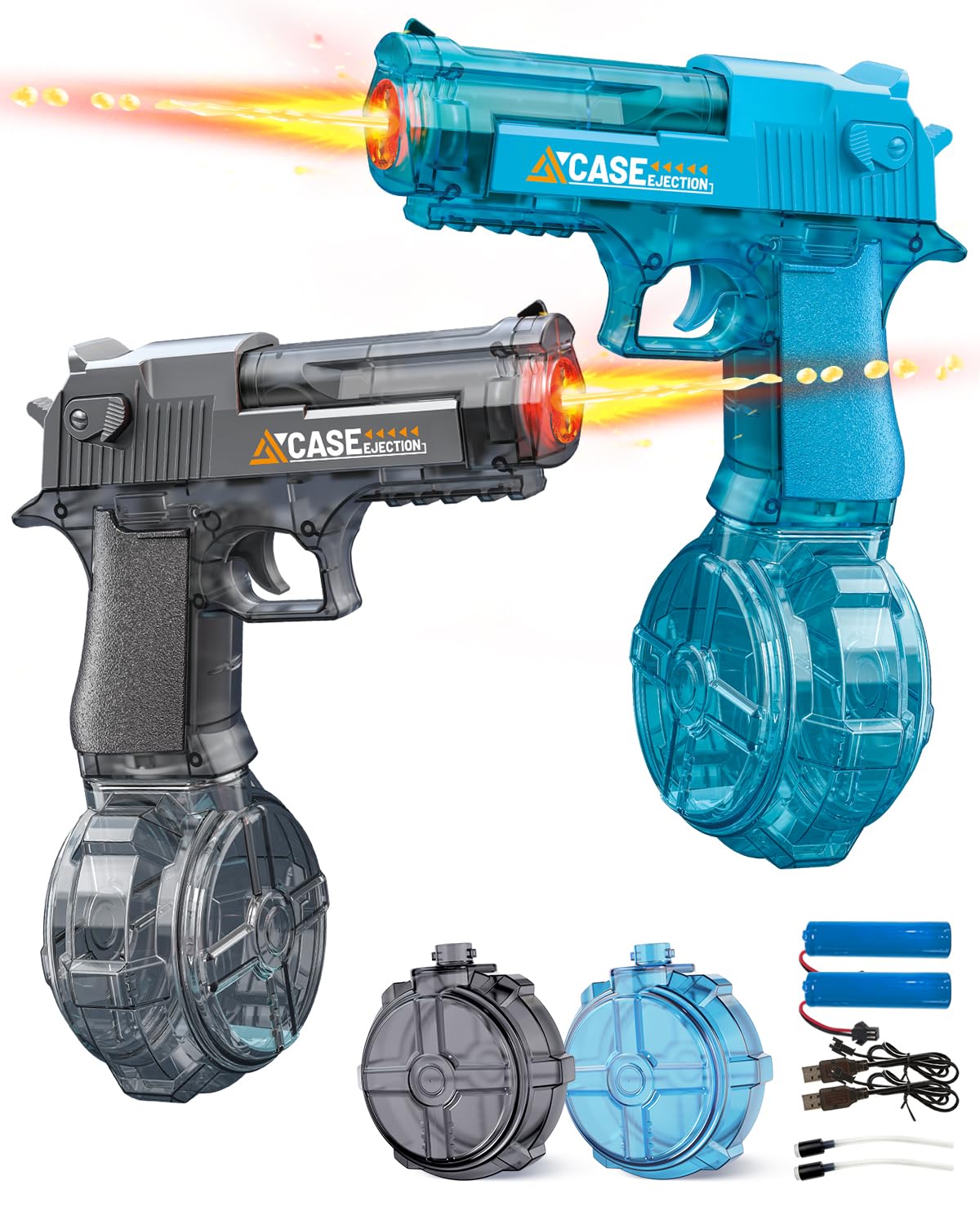 Wasserpistole Elektrisch 2 PCS, Wiederaufladbare Wasserpistolen mit Cooler LED-Flamme, 8-10 M Reichweite, Wasserspielzeug für Kinder ab 3 Jahren, Pool-Partys, Geburtstage