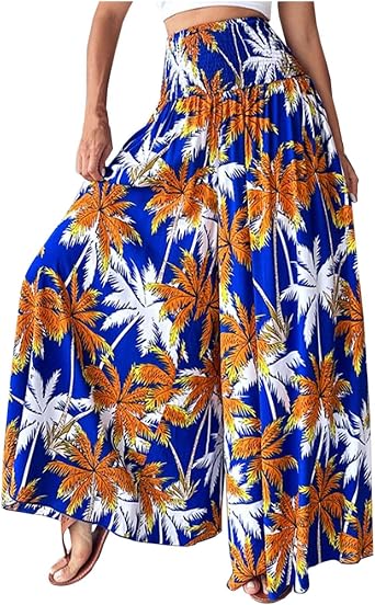 Womens Vintage Floral High Waist Wide Leg Pants Casual Loose Fit Trousers Womens Dress Leggings Pants