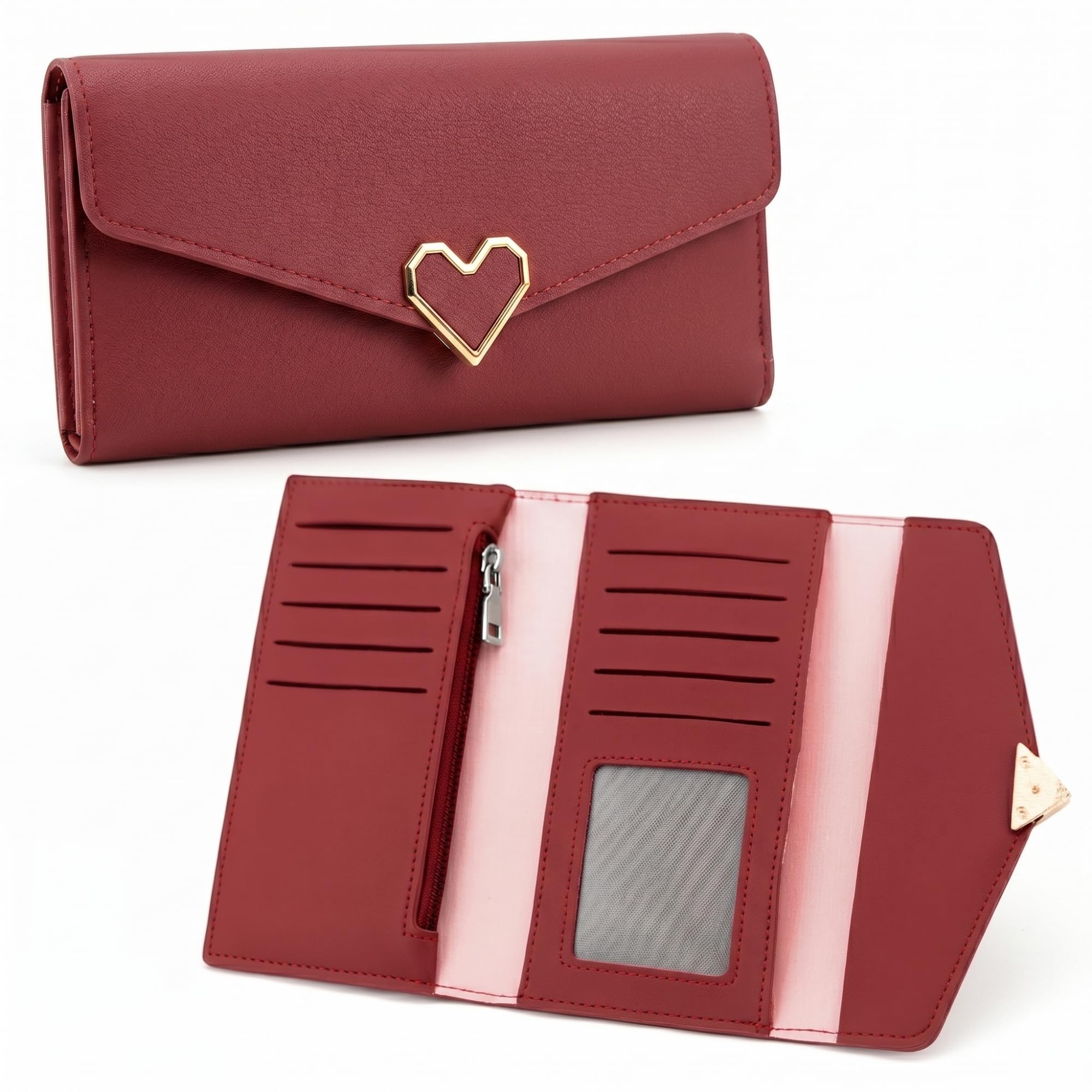 Women’s Wallet – Stylish & Compact Clutch Purse, Card & Coin Holder with 13 Slots, Money Organizer & Travel Wallet for Women (Red)-image-10