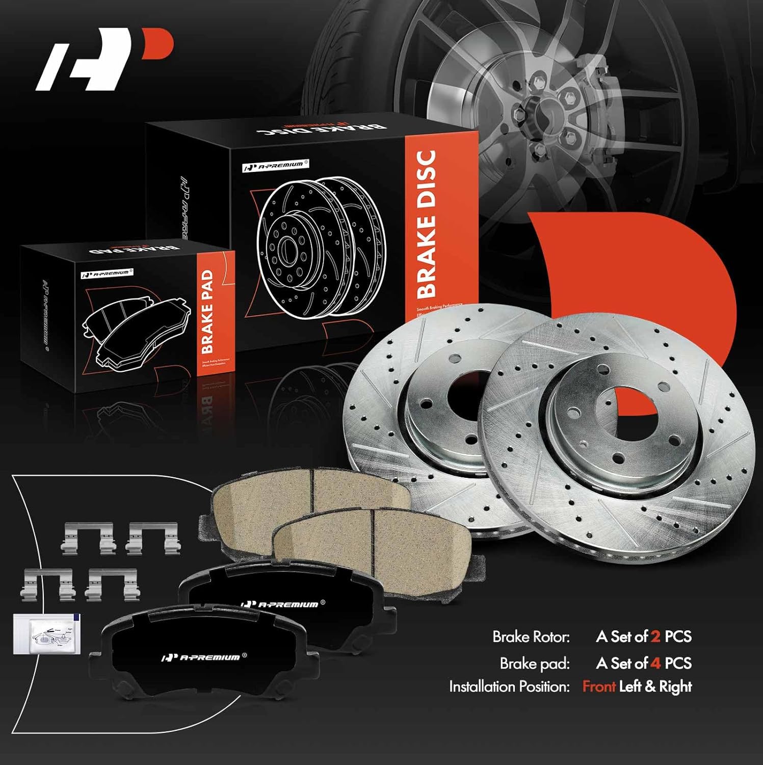 A-Premium 11.69 inch (296.9mm) Front Drilled and Slotted Disc Brake Rotors + Ceramic Pads Kit Compatible with Select Mazda Models - CX-5 CX5 2016-2021, 6-PC Set