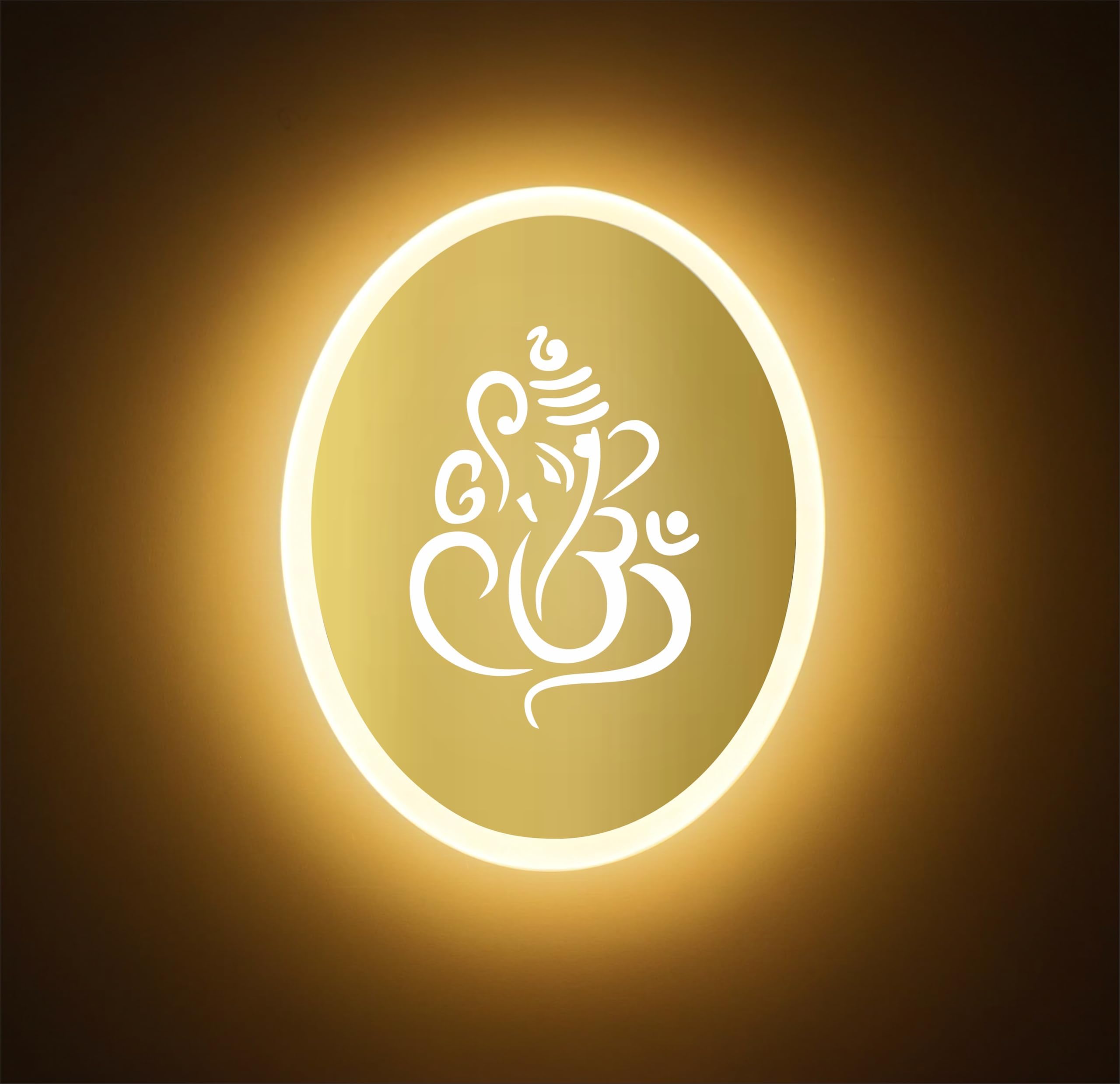 Ganpati LED Wall Light - Gold & Frosted Acrylic | 23cm | Warm White | Ideal for Temple, Living Room, Bedroom, Pooja Room, Mandir, Shops, Hotel (Oval - Ganesh - Gold)