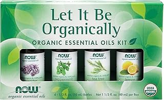 NOW Essential Oils, Let It Be Organically Kit, 4x10ml Including: Organic Lavender, Organic Tea Tree, Organic Peppermint an...