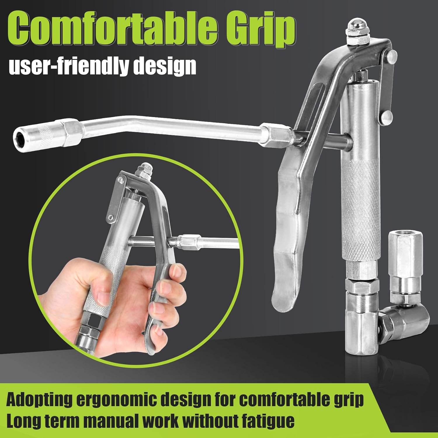 Control Handle Valve - Designed Specifically for Grease Pumps, Heavy-Duty High Pressure 7500psi, 1/4 Inch Thread, 18 Inch Flexible Interface, A4-Jaw Coupling, 360 Degree Rotation, and Spring