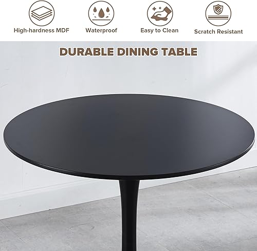 Miniatura 3 de Mesa redonda negra de 31.5 pulgadas para 4 personas, mesa de comedor de tulipanes de mediados de siglo, mesa de MDF y pedestal, mesa auxiliar de