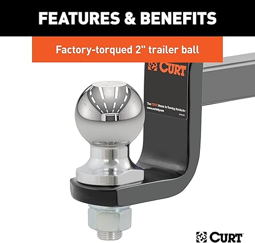 Miniatura 4 de CURT 45148 Soporte de enganche para remolque, bola de 2 pulgadas, pasador, se adapta al receptor de 1-14 pulgadas, 3,500 libras, caída de 3-14