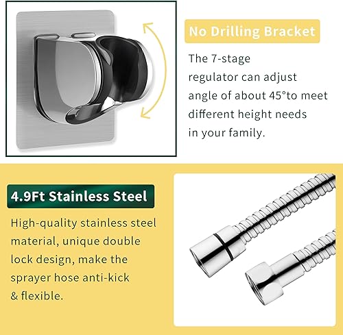 Miniatura 4 de CECEFIN Accesorio de manguera de grifo de cocina, cabezal de repuesto para rociador de fregadero con manguera de acero inoxidable de 4.9 pies, A