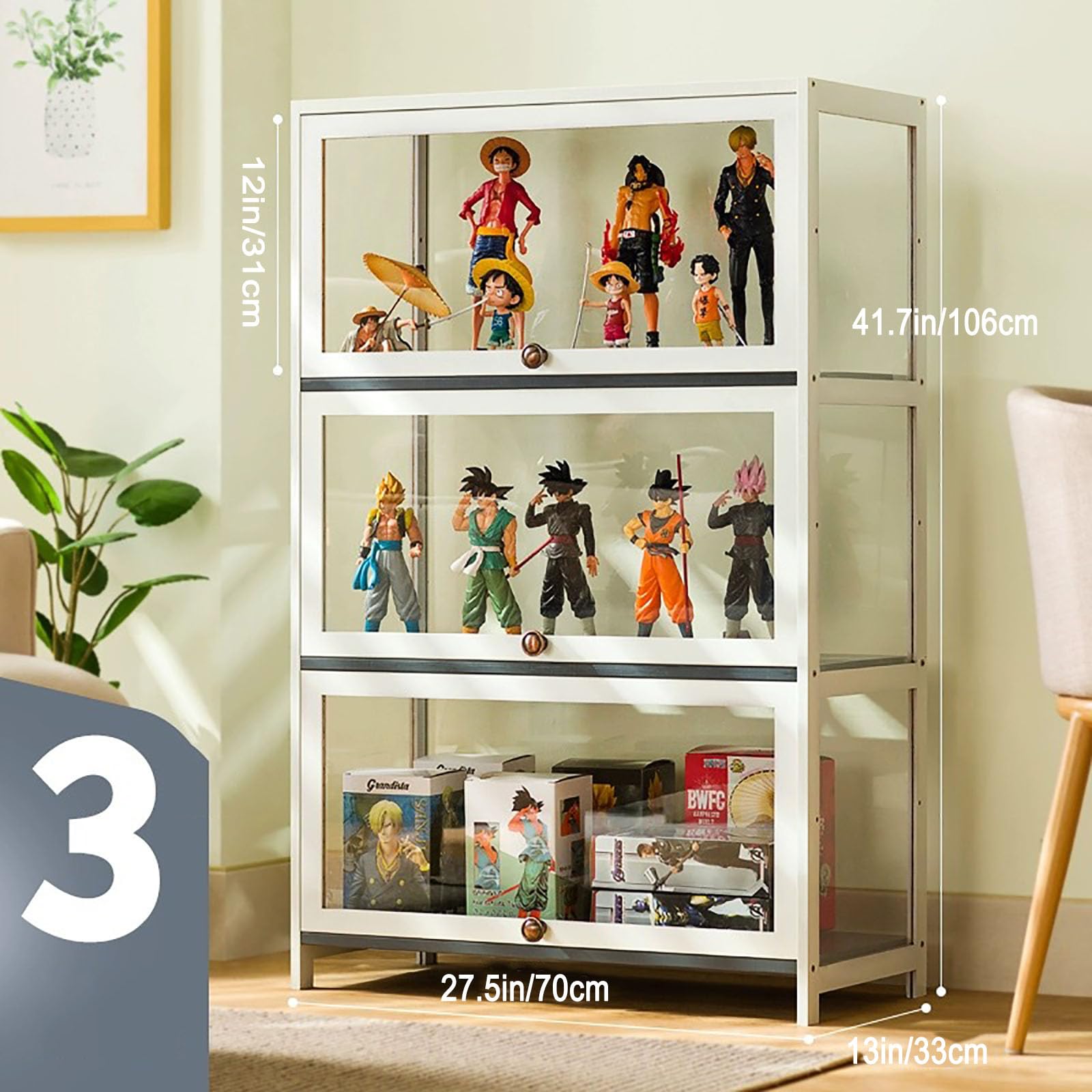 ZMHPLKH Display Cabinet with Glass Doors Curio Cabinet Display Cabinet Made of Natural Bamboo Material, flip-top Door Design, Sealed and dust-Proof, Easy to Install