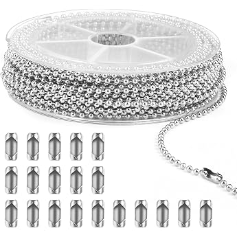 JSMTKJ 10 Metre Ball Chain Stainless Steel Beads Roller Chain Silver Ball Chain Stainless Steel with 20 Matching Connectors Ball Chains 2.4 mm Stainless Steel Extension Chain for DIY Making