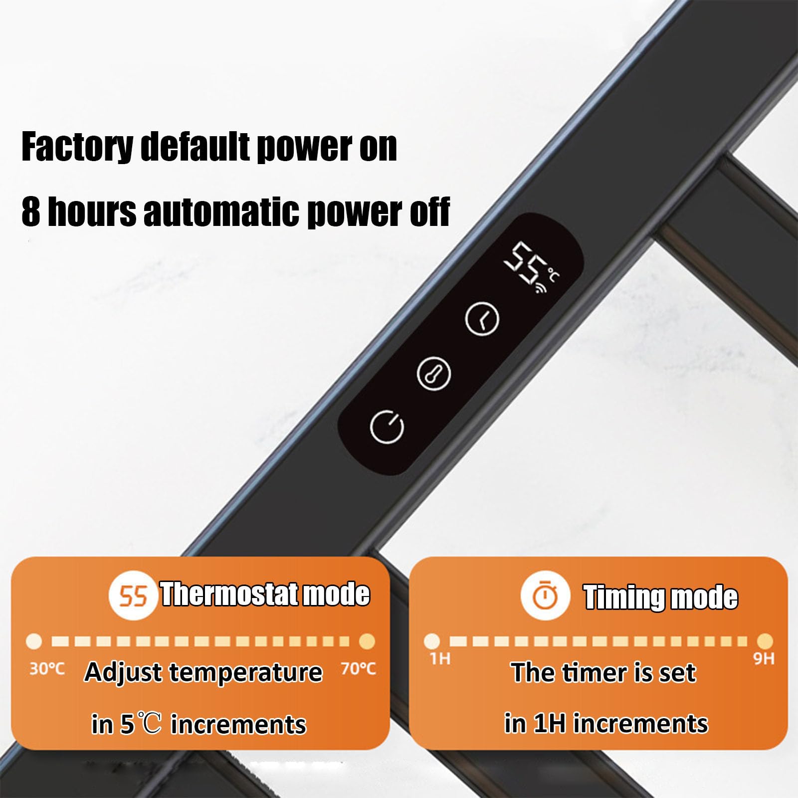 Scaldasalviette a Risparmio energetico con Timer, scaldasalviette a Parete, Spina a 5 Barre per Bagno, Nero, Right Line