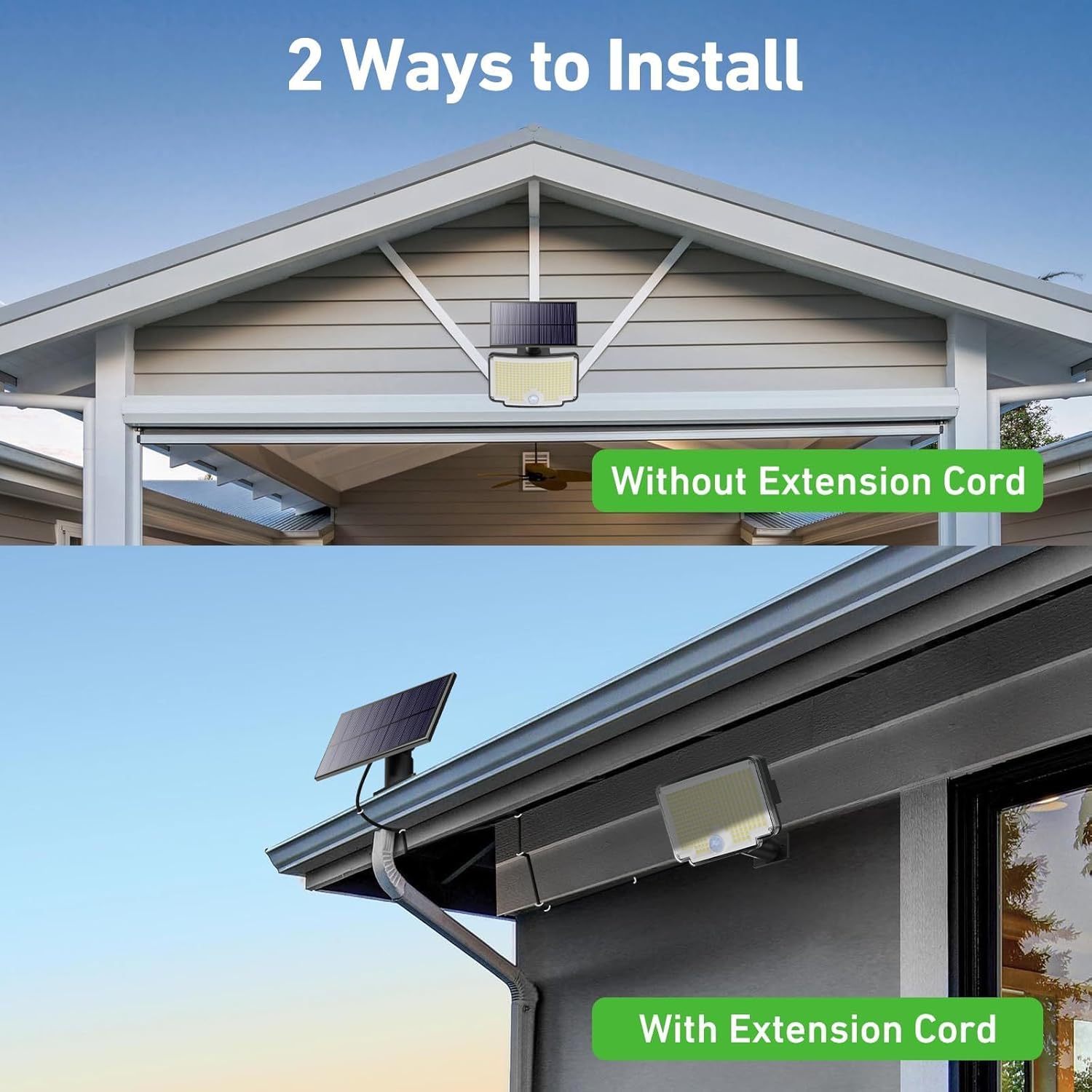 Two installation methods for the Nipify solar light: integrated and separated solar panel.