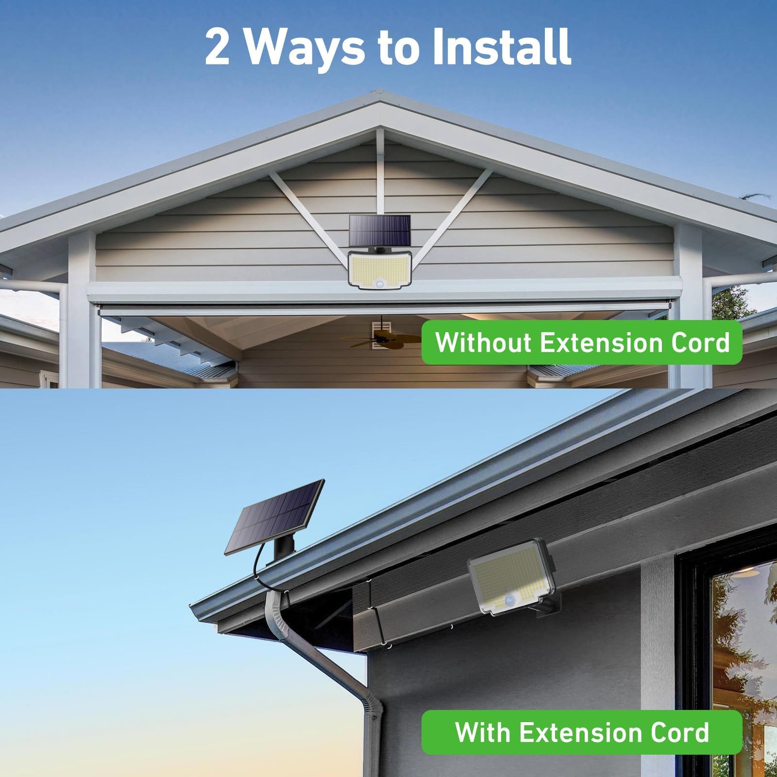 nipify - Lámpara solar y exterior con sensor de movimiento, 310 LED/3 modo/ángulo de iluminación 270°, mando a distancia, iluminación impermeable