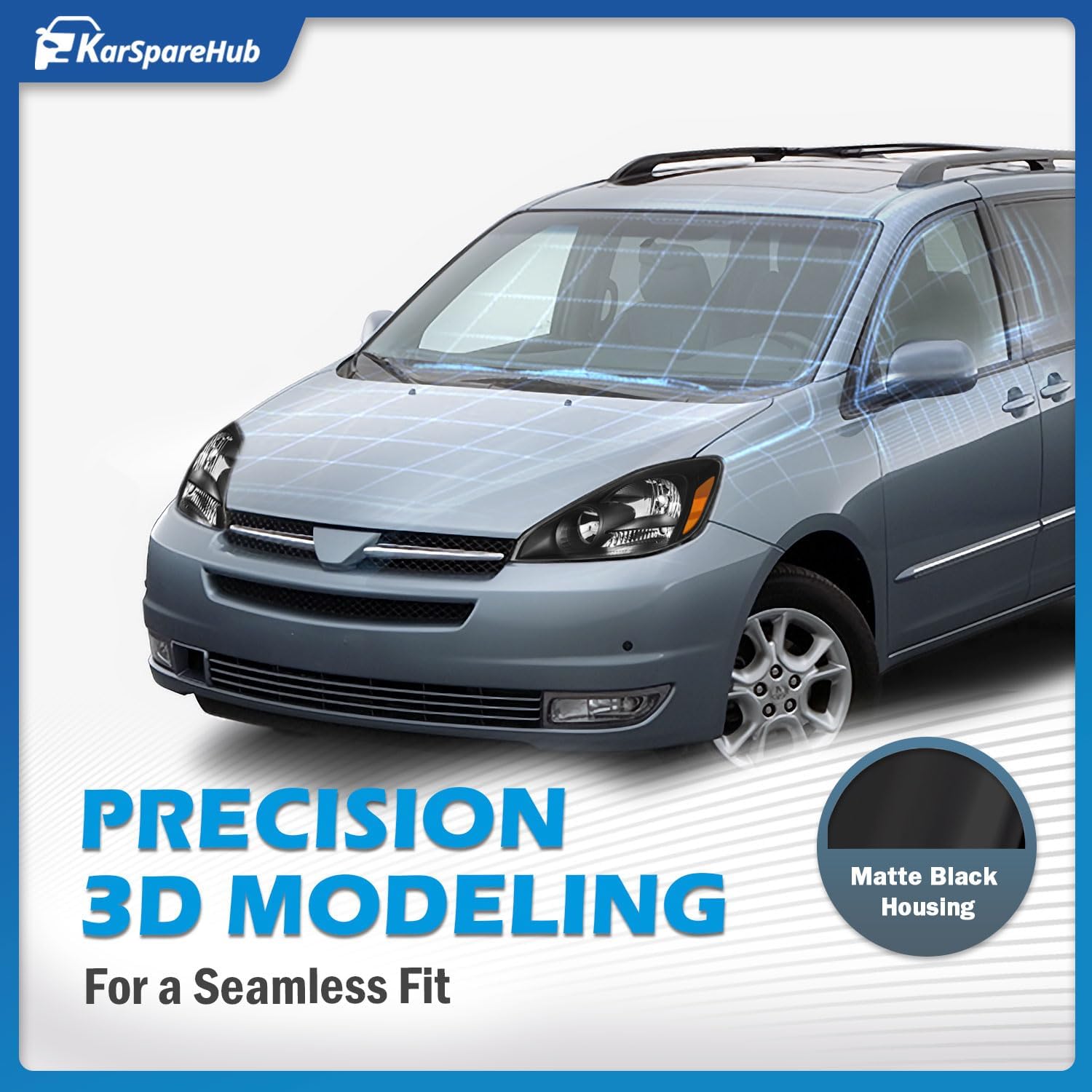 Headlights Assembly with Bulbs for 2004 2005 Toyota Sienna CE, LE, XLE, XLE Limited (Halogen Model Only) Headlamp Replacement Driver & Passenger Side