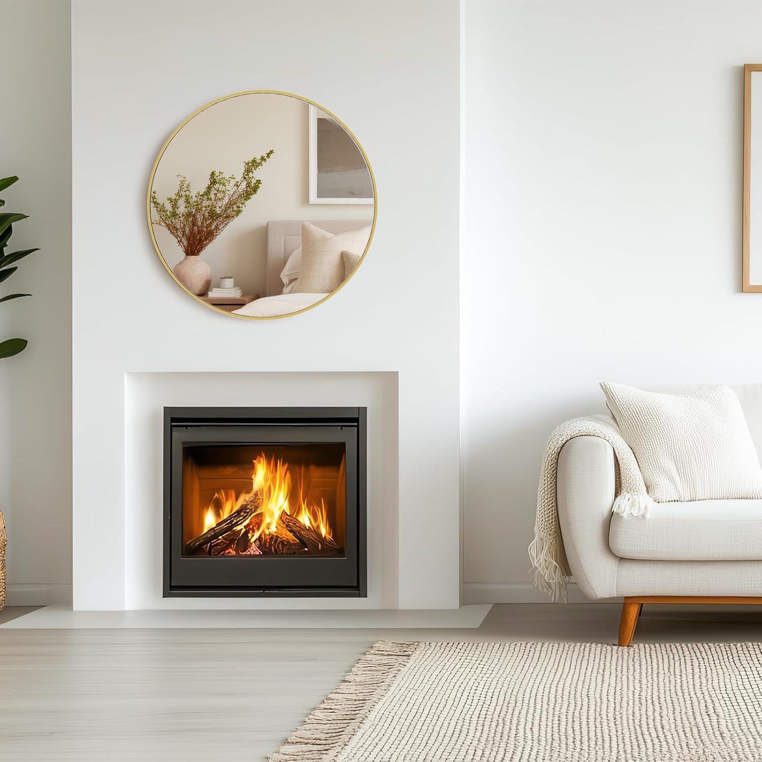 24 inch round wall mirror side view showing brushed black frame and mounting