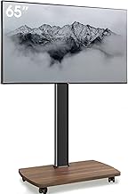 TV Stand Rollable with Wooden Shelf, TV Stand on Wheels for 32-65 Inch TVs, TV Floor Stand, Height Adjustable, Swivelling, up to 40 kg Max. VESA 400 x 400 mm (Black + Vintage Brown)