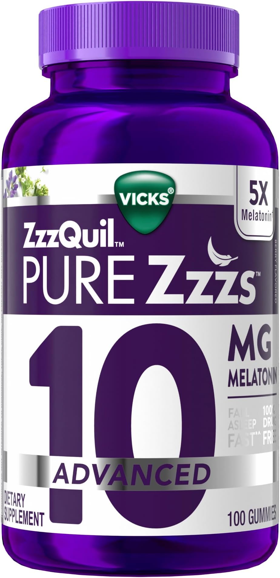 Pure Zzzs Advanced Melatonin Gummies, Melatonin 10mg, Sleep Aid, with Chamomile & Lavender, Melatonin Sleep Gummies, Sleep Aids for Adults, Berry Flavored, 100 Sleep Gummies