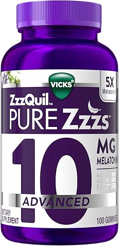 ZzzQuil Pure Zzzs - Gomitas avanzadas de melatonina, ayuda para dormir con manzanilla y lavanda para adultos con sabor a bayas, 100 unidades