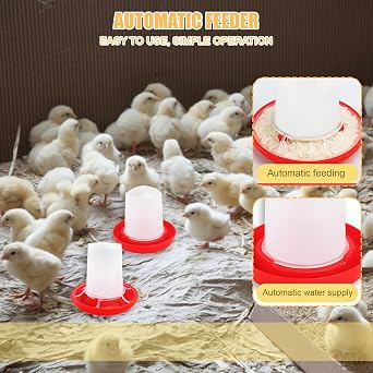 2 Chick Feeders, Chicken Feeders and Drinkers, Automatic Chicken Water Dispenser, Suitable for Chickens, Ducks, Geese, Pigeons, and Poultry Feeding, 160g Feeder and 160ml Drinker