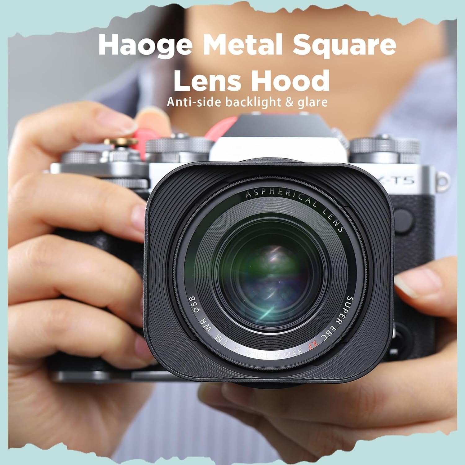 Haoge LH-X33 Lens Hood Metal Square Bayonet for Fujinon XF16-50mm F2.8-4.8 R LM WR,XF33mm F1.4 R WR Lens, Fuji XF 33mm f/1.4 R LM WR Hood Shade