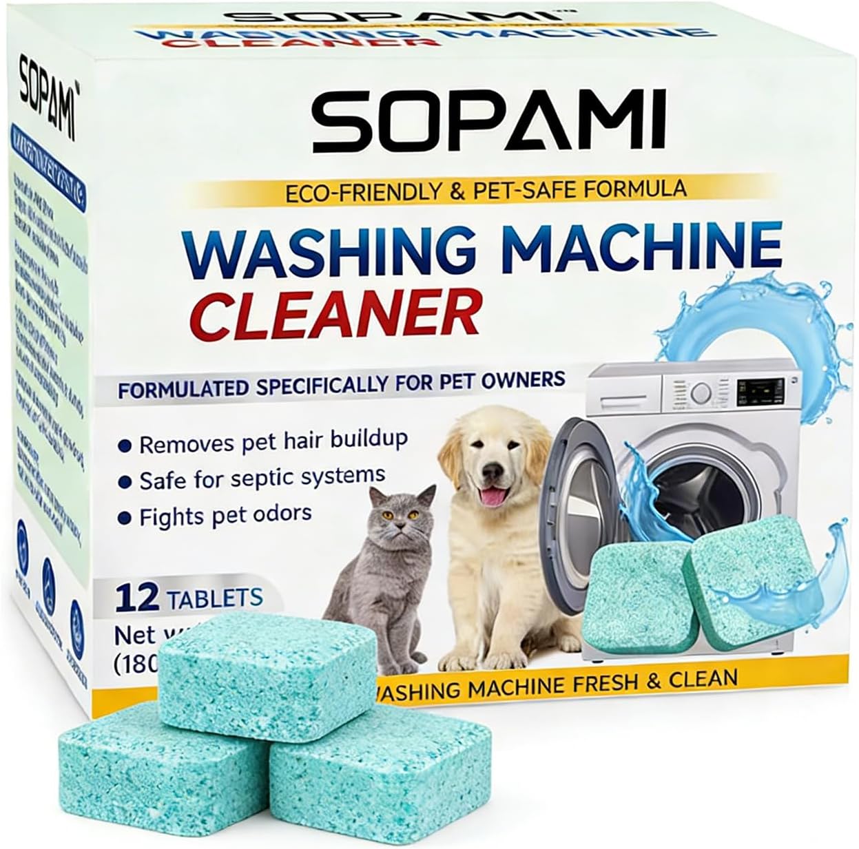 SOPAMI Washing Machine Cleaner Tablets 12 Pack, Deep Clean HE Front Load Top ...