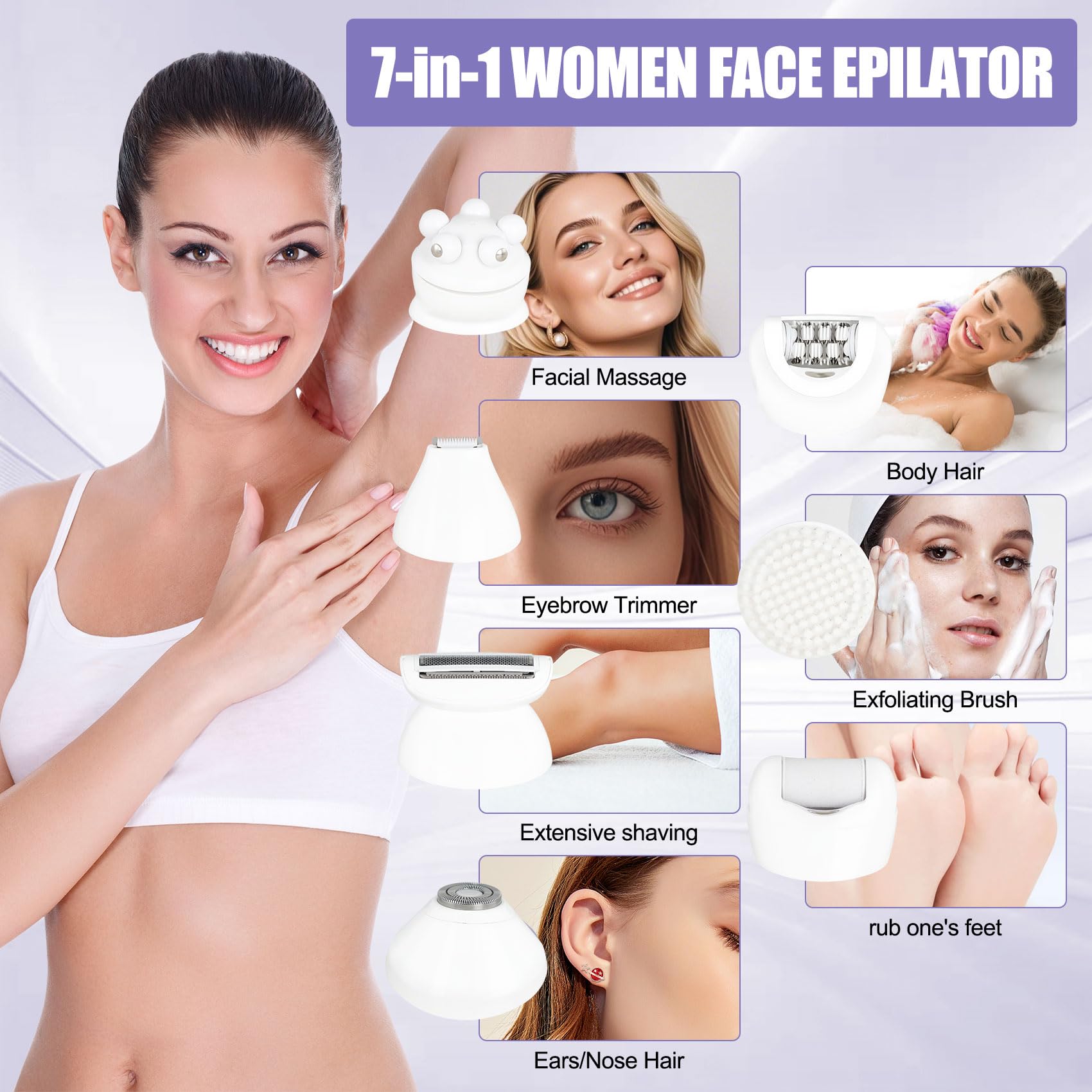 Amazon.com : 3.0 Women Face Epilator, 7-in-1 Rechargeable Facial