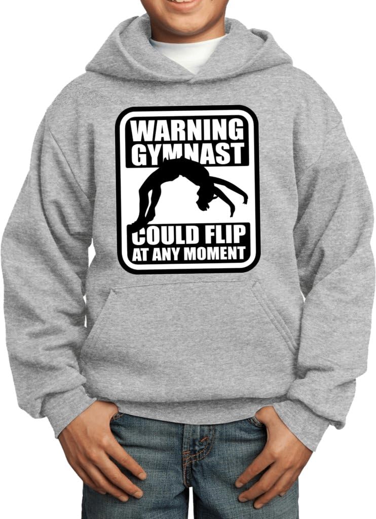 Kids Warning Gymnastics Youth Hoodie, Ash, Large