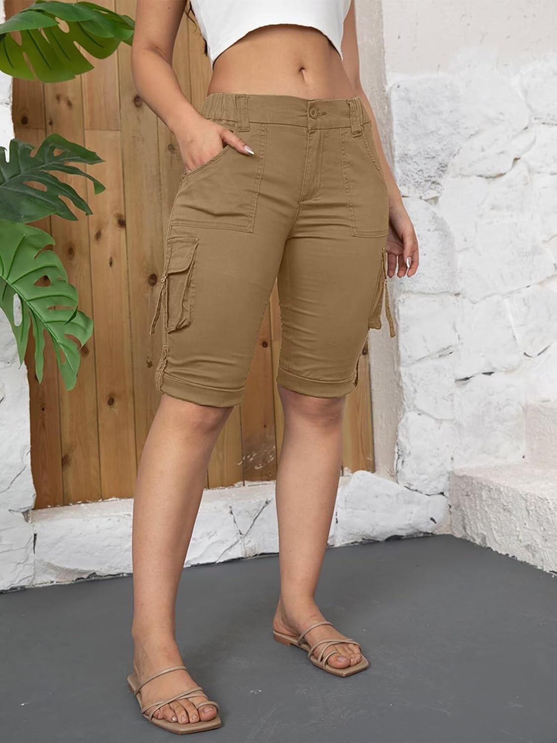 Flamingals Hiking Shorts for Women Flap Pocket Design Bermuda Cargo Shorts 2025 Trendy - Image 4