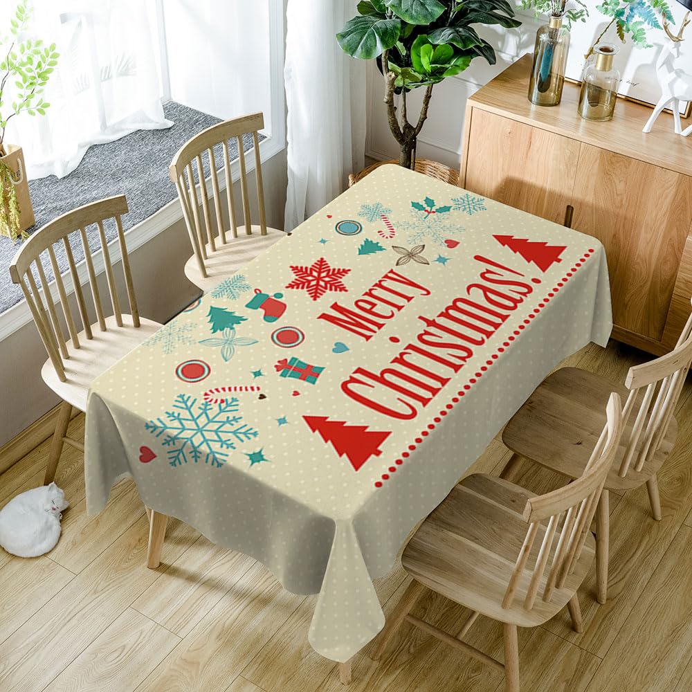 Mantel Antimanchas Estampado Navideño Rojo Mantel Mesa Rectangular Poliéster Manteles de Mesa Impermeable Lavable Manteles Antimanchas para Casa Comedor Cocina Fiesta(140x200cm)