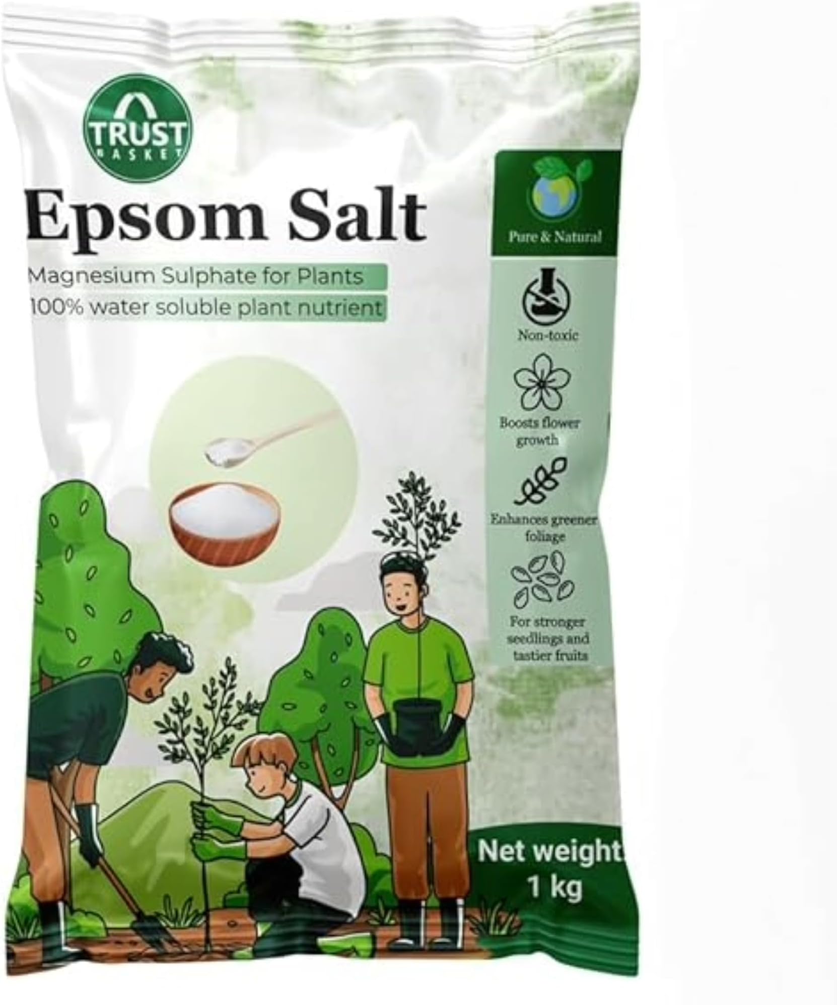 TrustBasket Epsom Salt for plants (1 KG) | Contains Magnesium Sulfur | Water Soluble Plant Fertilizer | Prevents yellowing of leaves | Plant growth supplement