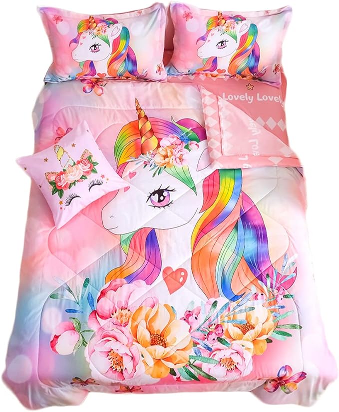 qjmiaofang Unicorn Bedding Twin Unicorn Bed Set 6Pieces for