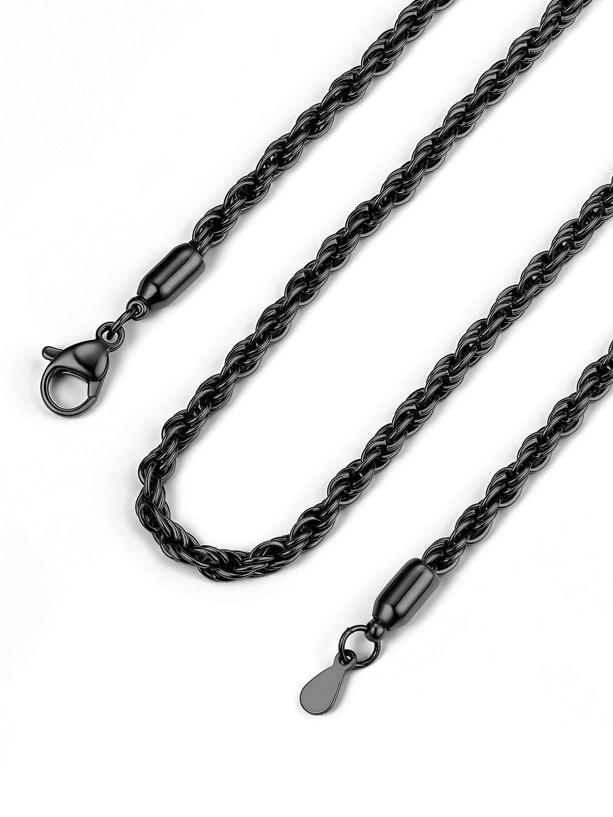 Bandmax Solid 1.5mm/2mm/3mm Rope Chains for Men Women 14K Gold Plated/Black Plated Stainless Steel Twist Chain 16-30 Inches, with Gift Box