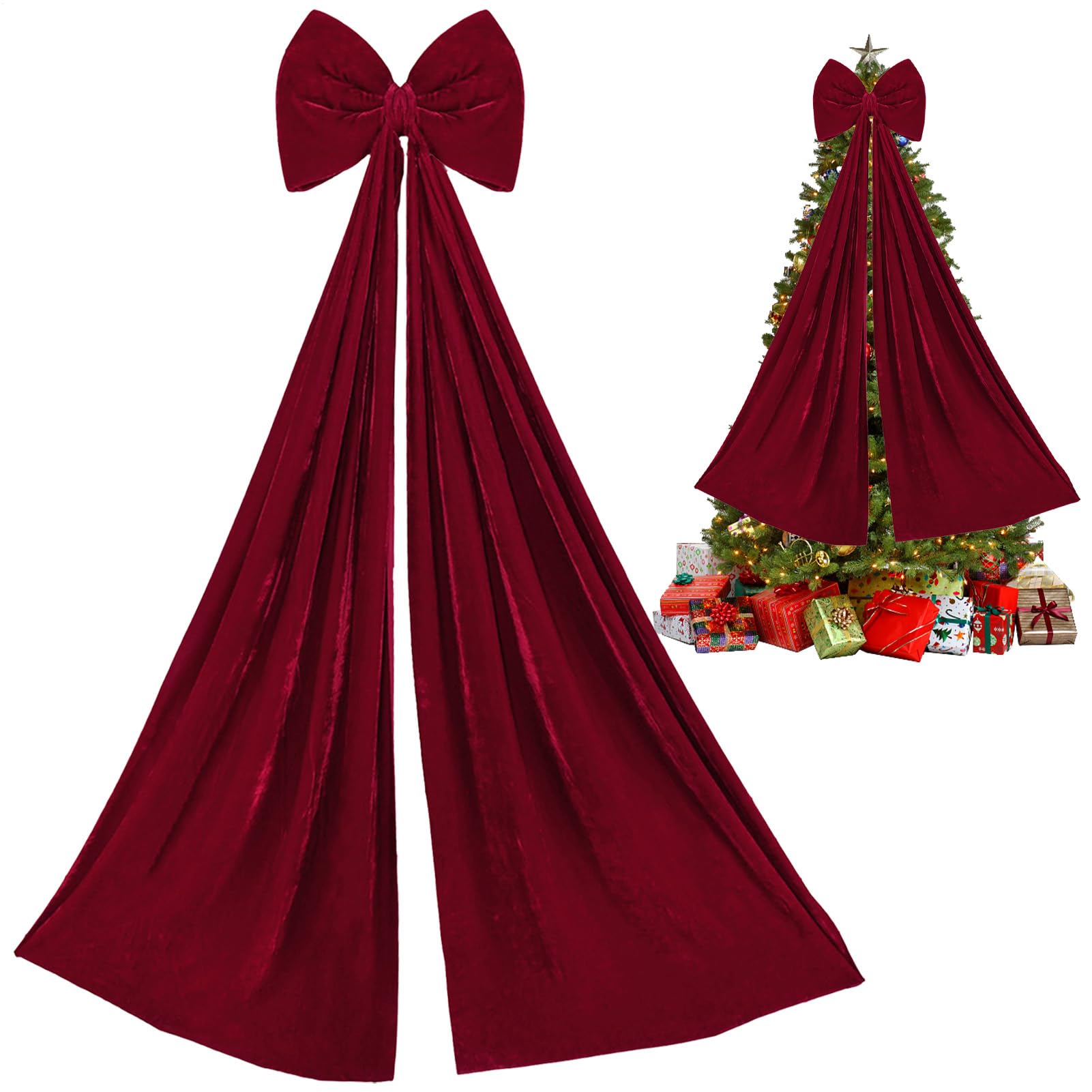 Lazo para árbol de Navidad gigante topper de terciopelo 178x40cm para decoración exterior e interior