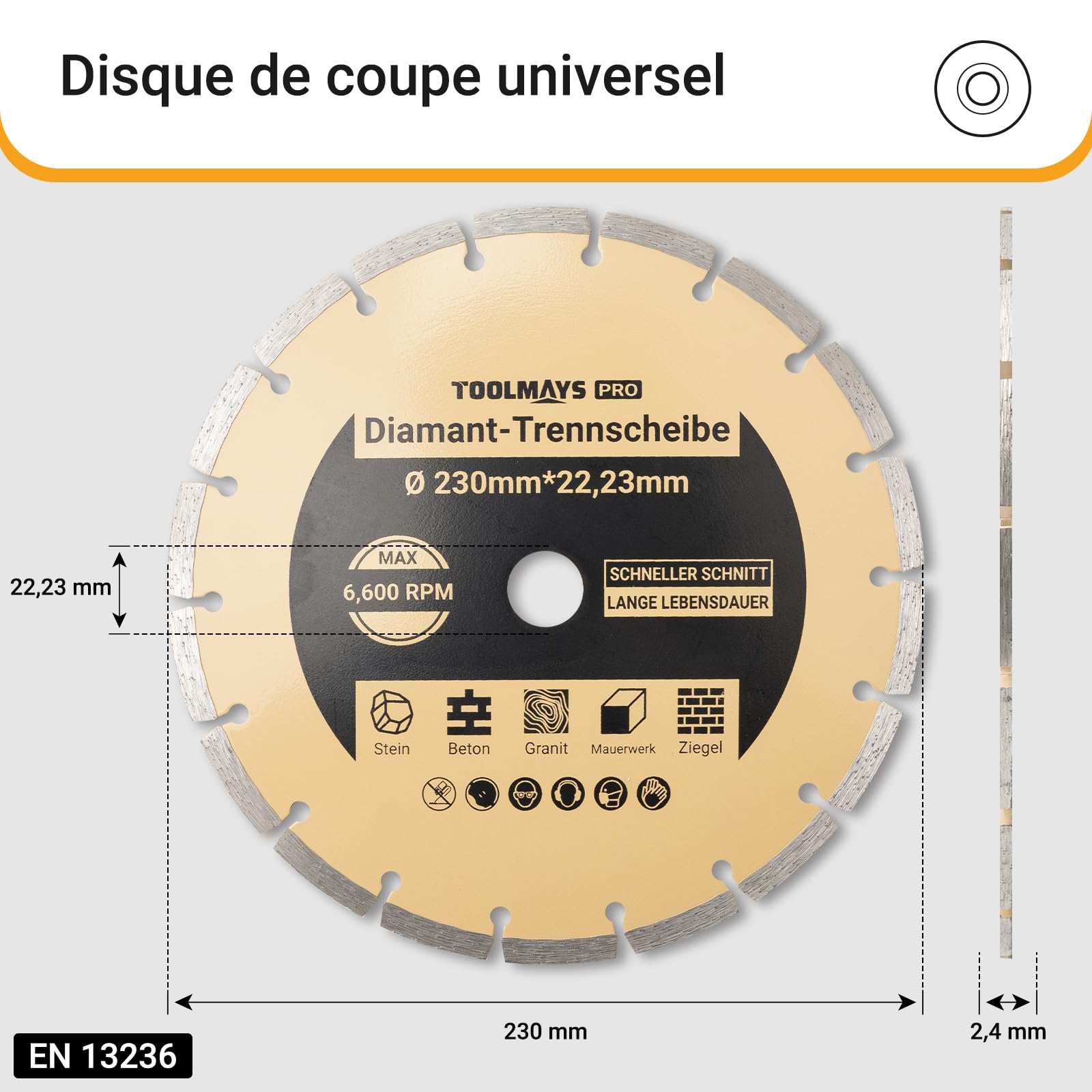 Lot de 2 Disque Diamant 230 mm pour Béton, Pierre, Brique, Granit, Maçonnerie, Béton Armé, Disque à Tronçonner Diamanté Alésage 22,23 mm