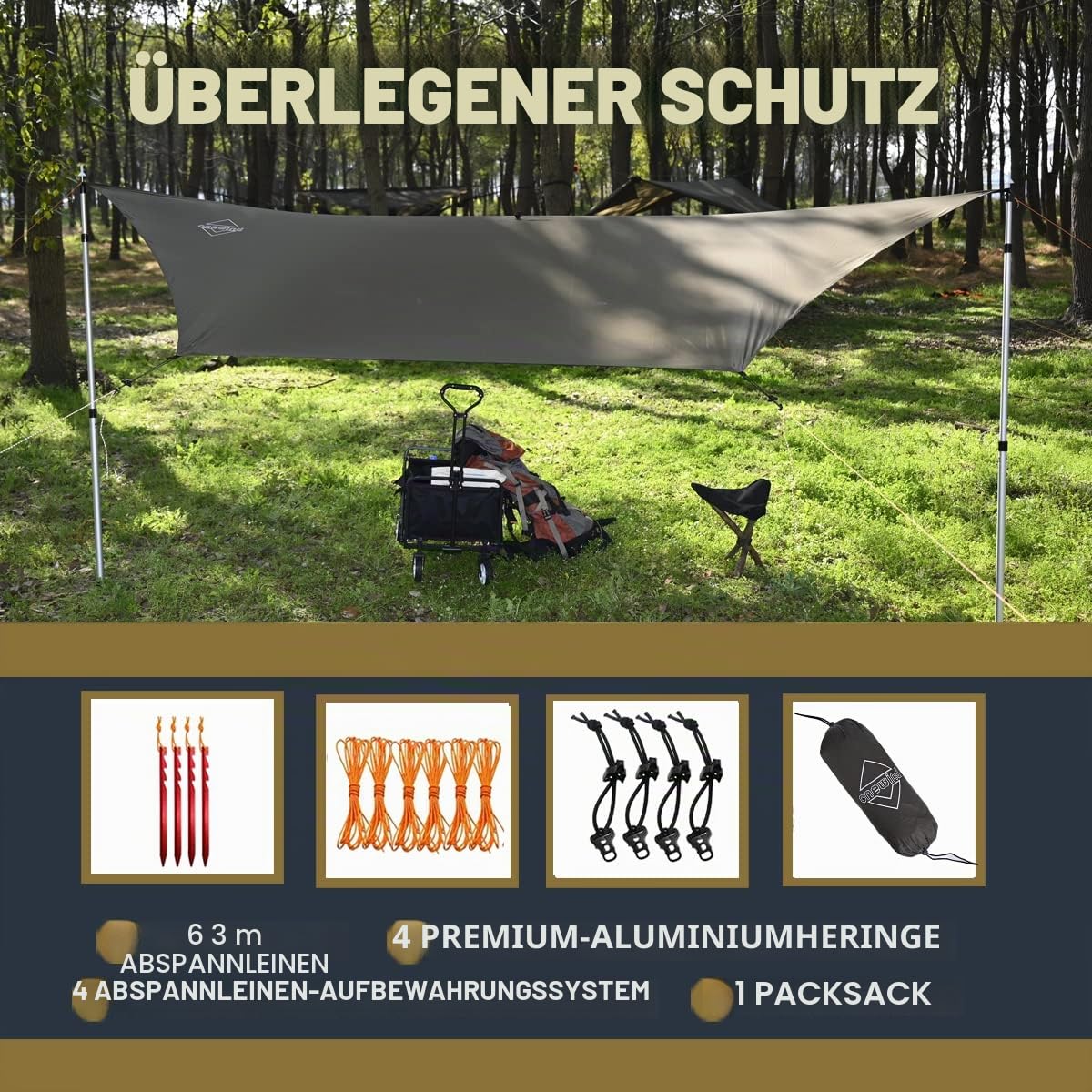 Onewind sechseckiges Hängematten Zelt, Tarp, 366cm*295cm, wasserdicht und EIN leichtes Camping Tarp für Camping, Rucksack und Wandern, OD Grün