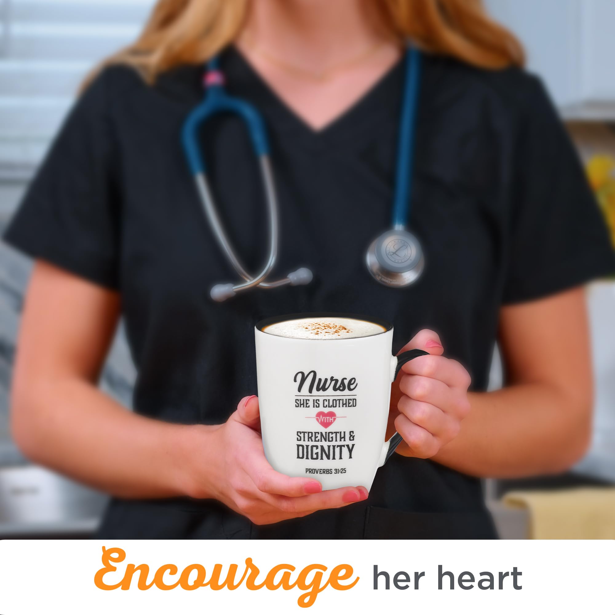 Amazon.com | Christian Art Gifts Inspirational Ceramic Coffee & Tea  Scripture Mug for Women Nurses: Strength & Dignity Encouraging Proverb,  Microwave/Dishwasher Safe Novelty Cup, Cute Heart, White & Black, 12 oz.:  Coffee