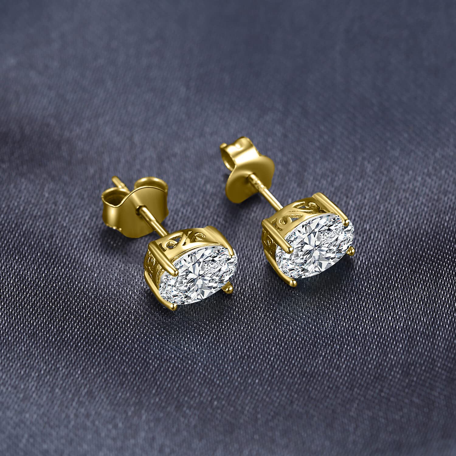 JewelryPalace Pendientes Mujer Plata Oro 14k Oro Rosa Moissanita, Solitario Pendientes de Tuerca Piedras Ovaladas, Pendientes Pequeños Diamante Simulado, Pendientes Niña Clásicos Conjunto Joyas Novia