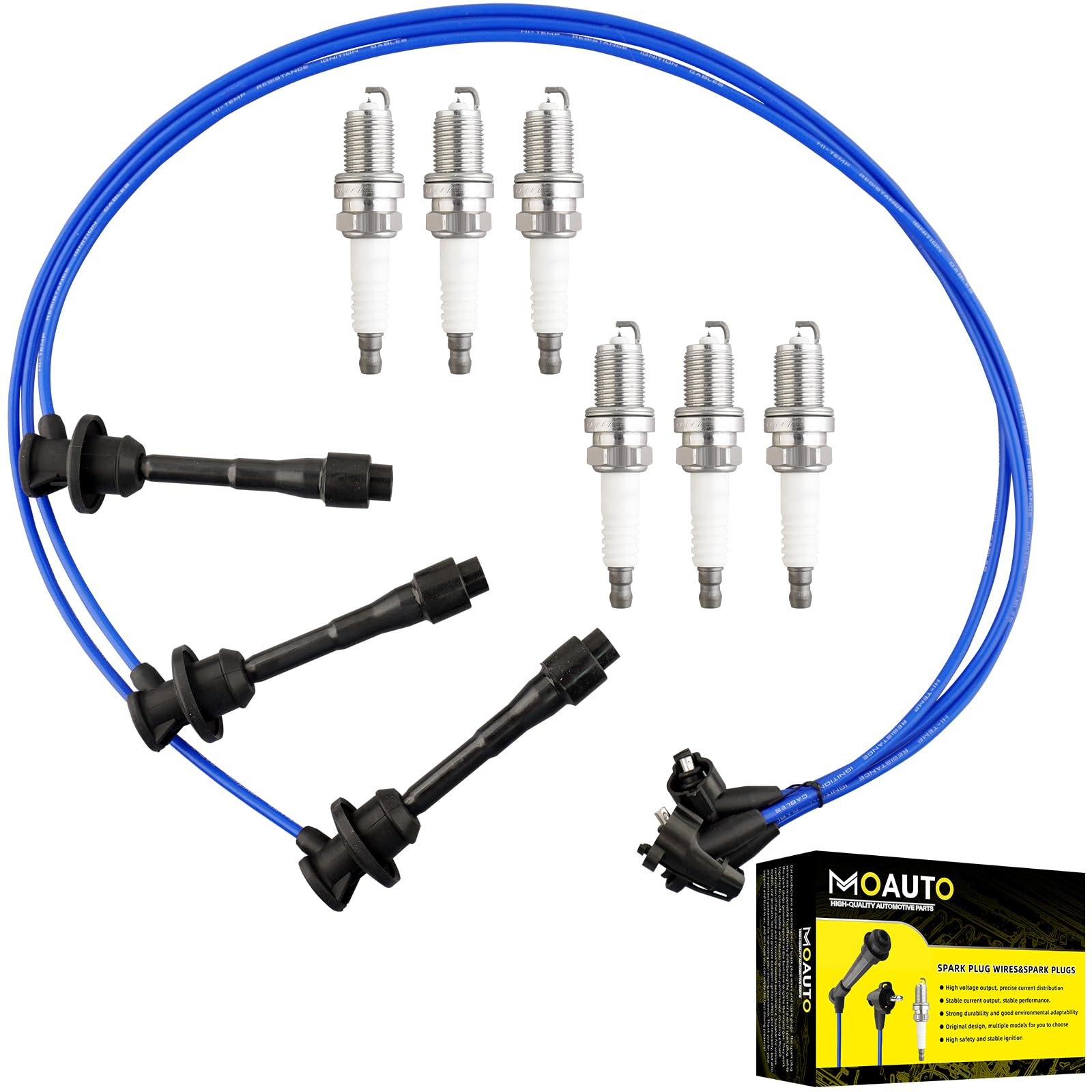 MOAUTO Set of 6 PCS Iridium Spark Plugs with Wire Set 19037-20011 7783 RC-TE65 Compatible with Toyota Lexus 1996-2001 Camry Sienna Avalon Solara ES300