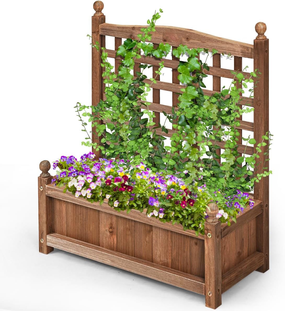 SUNYRISY Hochbeet Mit Rankgitter 116x40x160cm - Tannenholz Pflanzkübel Mit Spalier Für Kletterpflanzen