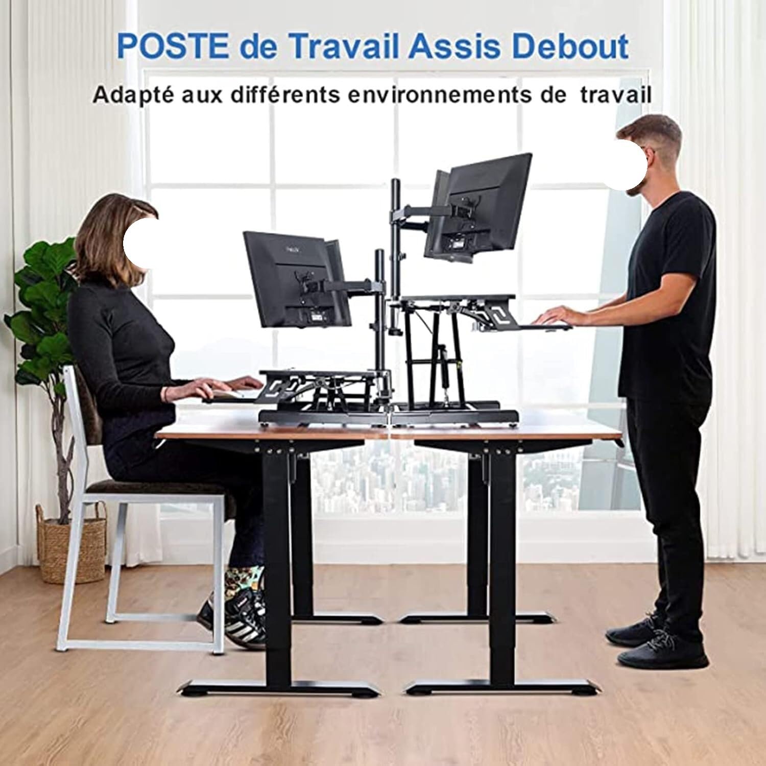 Convertisseur de Bureau, Convertisseur de Bureau Assis-Debout Double écran Noir 31,4 Pouces Hauteur réglable 5, à 20