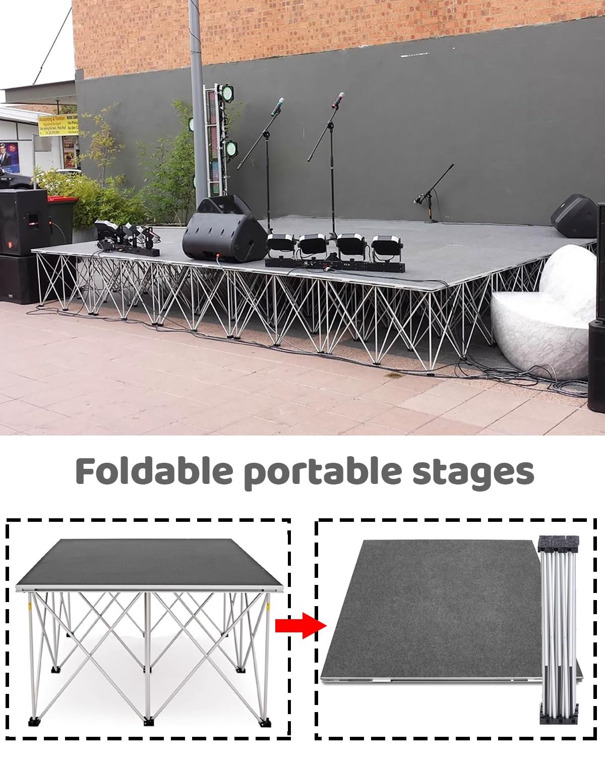 Piattaforma portatile per palcoscenico, pieghevole, per eventi, spettacoli, matrimoni, facile da montare, durevole, leggero