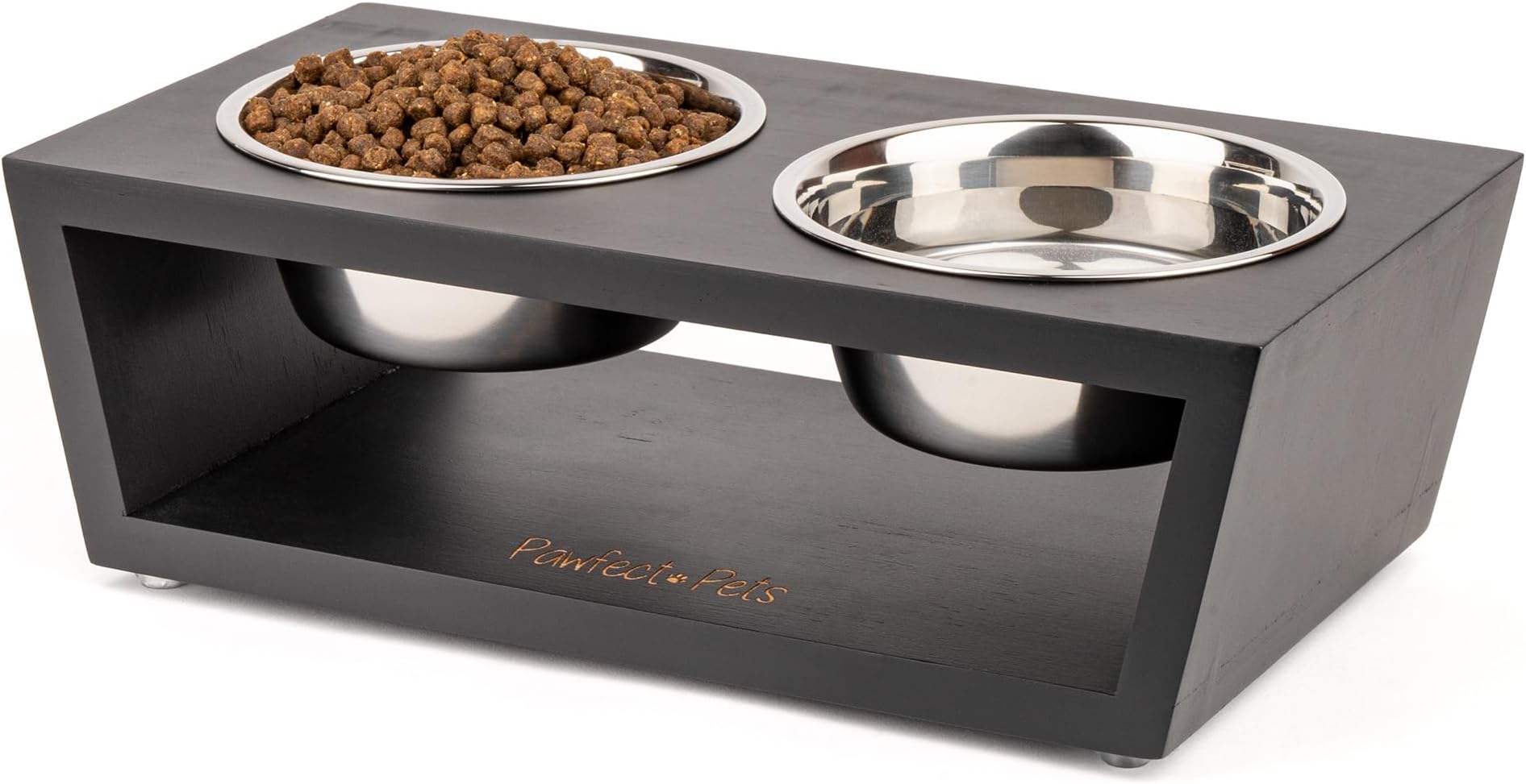 4" Tall Elevated Dog Bowls for Small Dogs, Elevated Cat Bowls. Dog Bowl Stand, Cat Food Bowl, Raised Cat Bowl, Cat Bowls Elevated, Dog and Cat Food and Water Bowl Set by Pawfect Pets (Black)