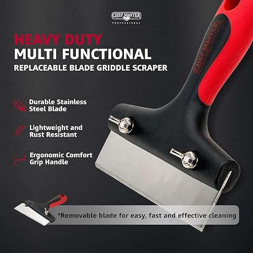 Miniatura 2 de Mr. Bar-B-Q Herramienta raspadora de plancha con hoja reemplazable, limpiador de plancha de acero inoxidable, ergonómico, perfecto para rascador de
