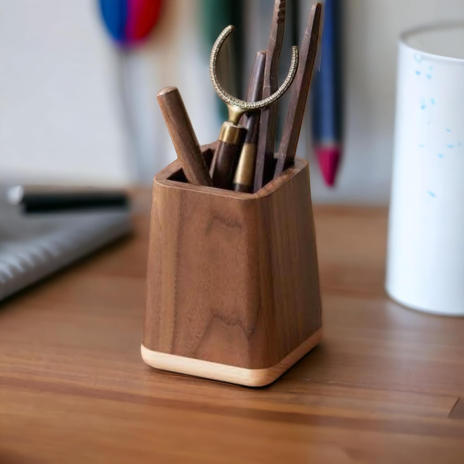 Wooden Pen Holder Desktop Stationery Storage Box Large Capacity Office Organizer Storage Pen Stand