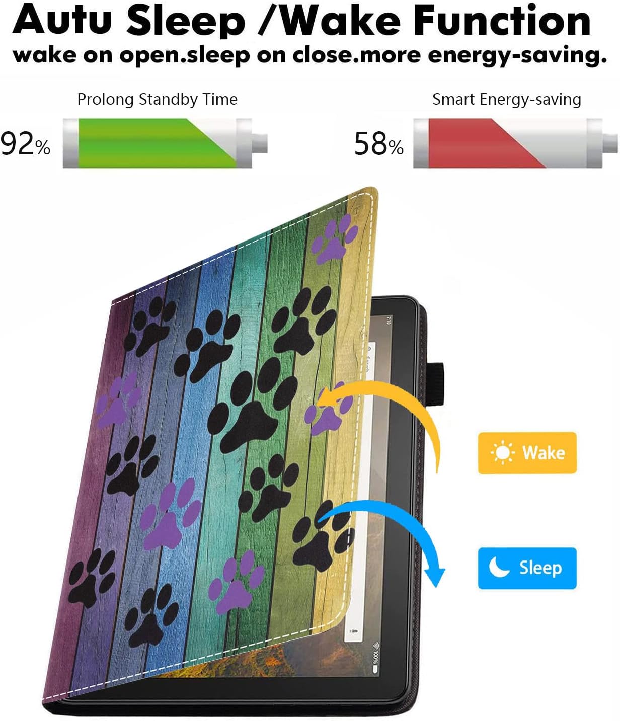 WEUIUJKILO Case for All-New Kindle Fire HD 10 & Fire HD 10 Plus Tablet (11th Generation, 2021 Release) - Dog Paw Prints on Wood Pattem Design Slim PU Leather Stand Cover with Auto Sleep Wake