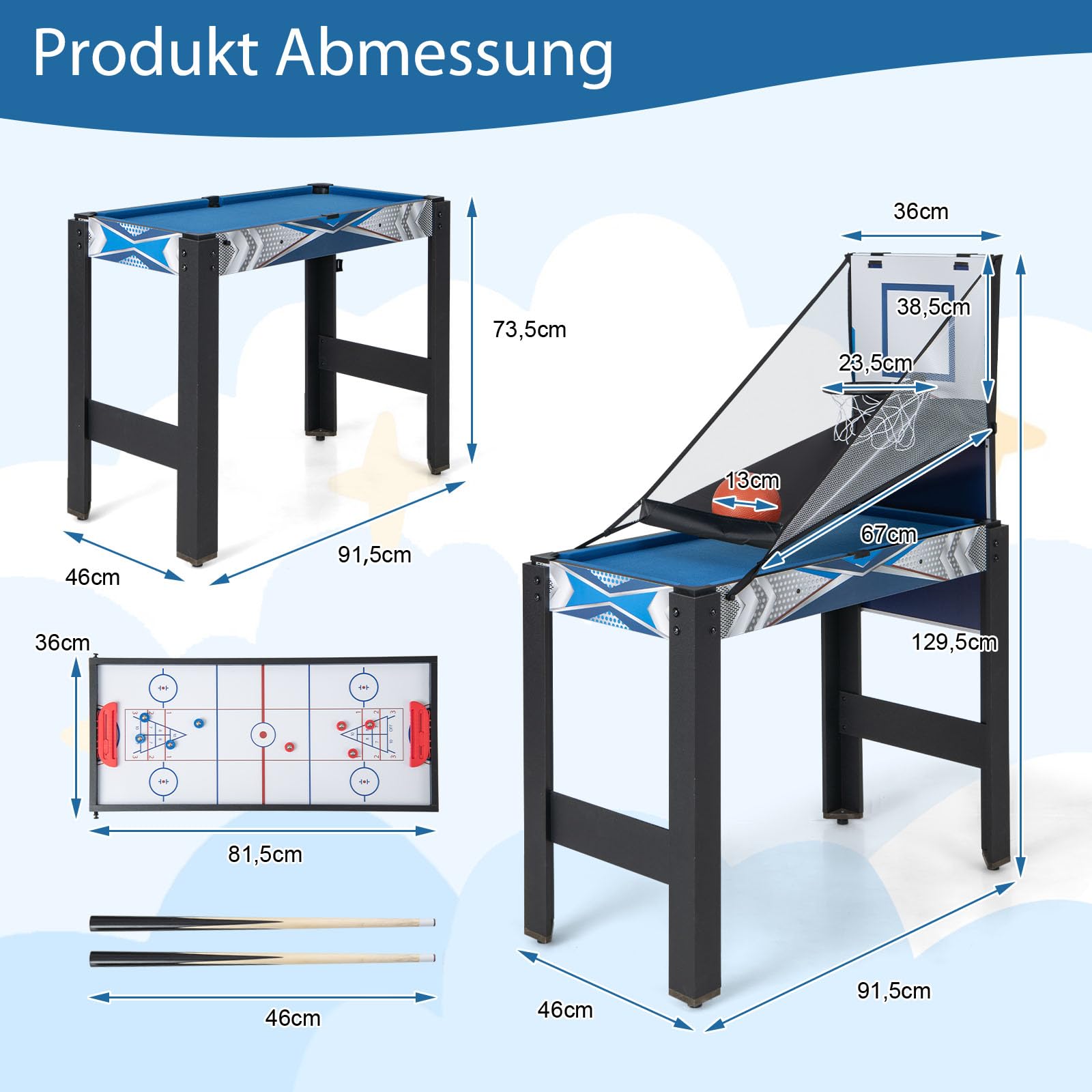 GOPLUS 6 in 1 Kombi Spieltisch, Multigame kickertisch mit Basketball, Billard, Pingpong, Hockey, Shuffleboard & Bowling für Zuhause, Kneipe & Büros, Sportspiel-Set für Kinder und Erwachsene