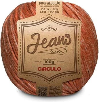Circulo - Jeans Yarn 100% Cotton, Sport/Baby/DK Weight 100g/144yd Skein Soft Denim Look for Knitting & Crochet 8749 - Rust