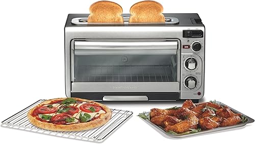 Hamilton Beach Horno tostador de encimera 2 en 1 y tostadora de 2 rebanadas de ranura larga, temporizador de 60 minutos y apagado automático,